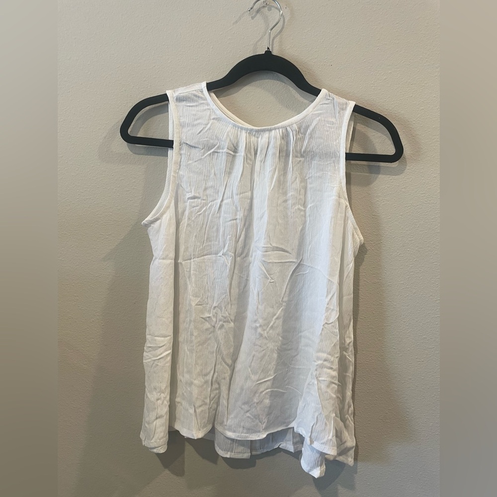 ASOS Viscose Lightweight Button Back High Neck White Flowy Tank Top